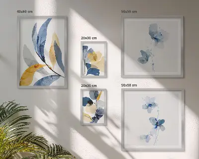 Set of 5 wall art pieces plant motifs in pastel interior style