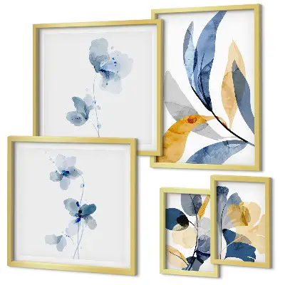 Set of 5 wall art pieces plant motifs in pastel interior style