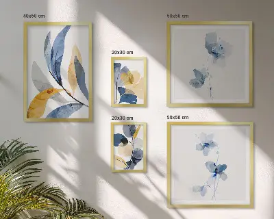 Set of 5 wall art pieces plant motifs in pastel interior style