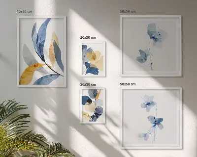 Set of 5 wall art pieces Plant motifs in pastel interiors