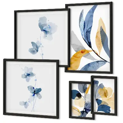 Set of 5 wall art pieces Plant motifs in pastel interiors