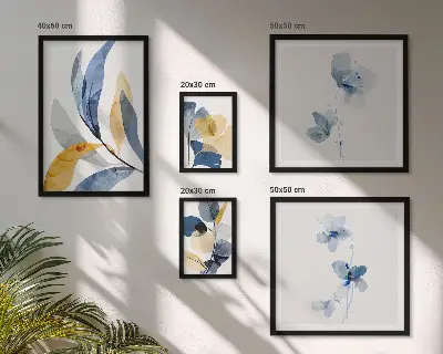 Set of 5 wall art pieces Plant motifs in pastel interiors