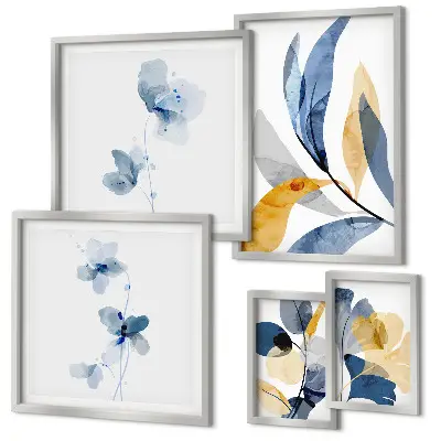 Set of 5 wall art pieces Plant motifs in pastel interiors