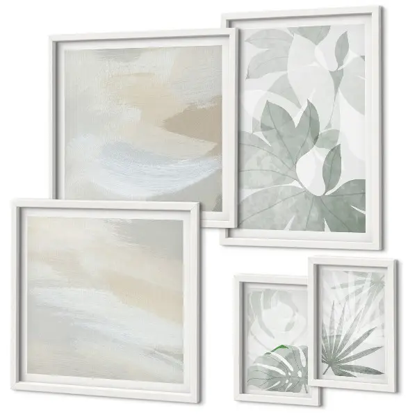 Gallery wall Gray and white plant motifs