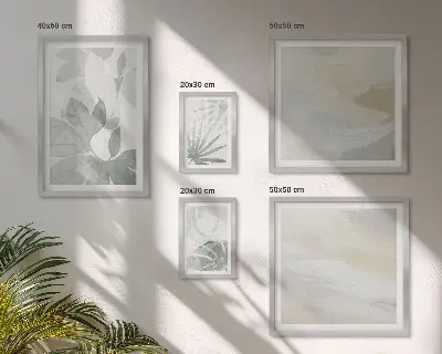 Gallery wall Gray and white plant motifs