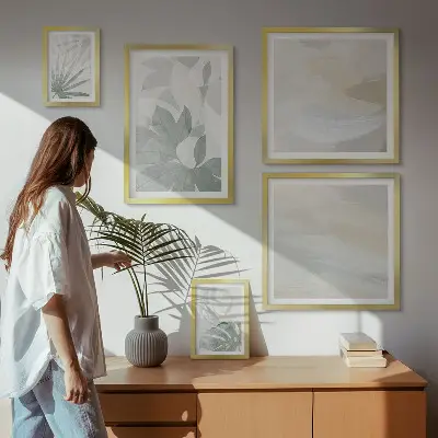 Gallery wall Gray and white plant motifs