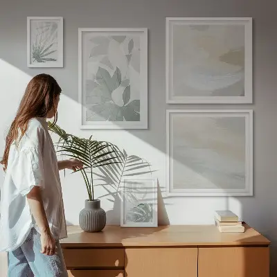 Gallery wall Gray and white plant motifs