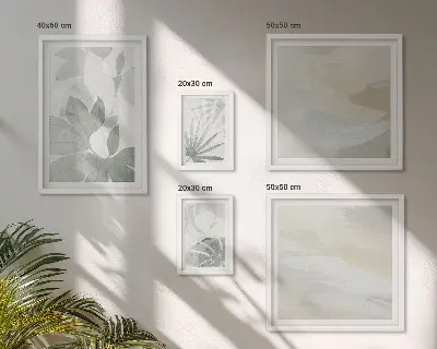 Gallery wall Gray and white plant motifs