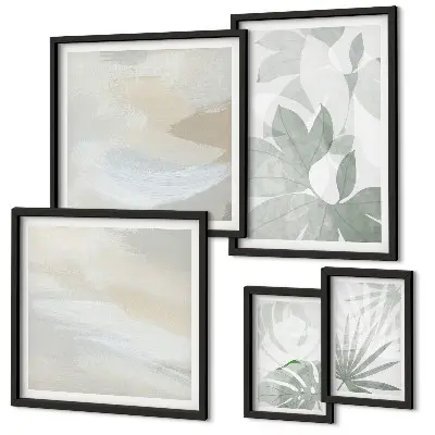 Gallery wall Gray and white plant motifs