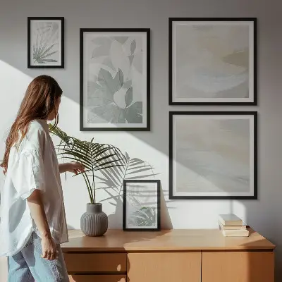 Gallery wall Gray and white plant motifs