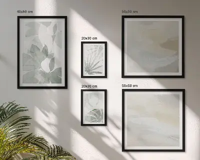Gallery wall Gray and white plant motifs