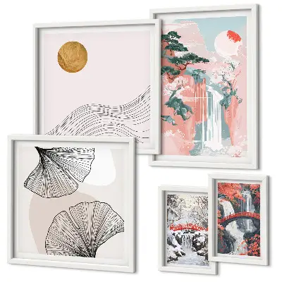 Framed photo set Waterfall landscapes Japan