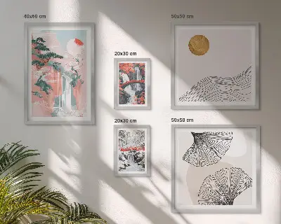 Framed photo set waterfall landscapes of Japan
