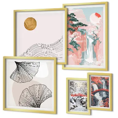 Framed photo set Waterfall landscapes Japan