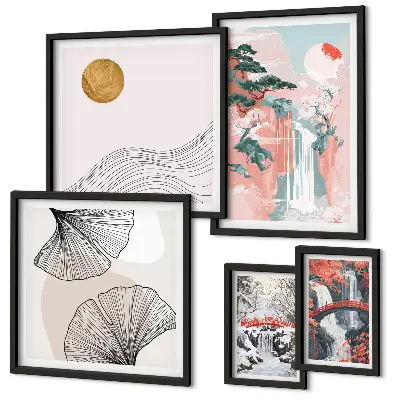 Framed photo set Waterfall landscapes Japan