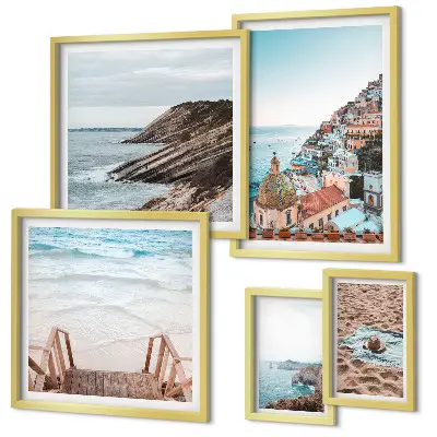 5-piece wall art set featuring Italian towns and coastal beach scenes