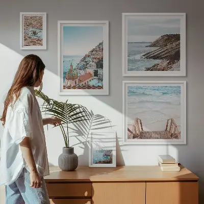 Set of 5 wall art pieces Italian towns, beaches, relaxation