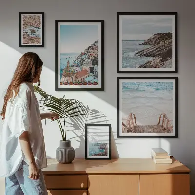5-piece wall art set featuring Italian towns and coastal beach scenes