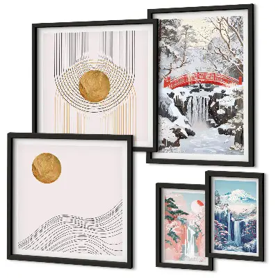Gallery wall featuring landscapes, waterfalls, and bridges of Japan