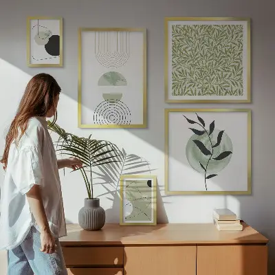 Set of 5 wall art pieces Abstract geometric plants