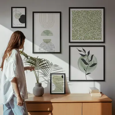 Set of 5 wall art pieces Abstract geometric plants
