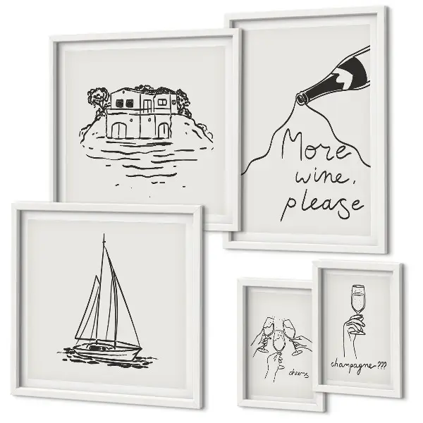 Set of 5 wall art pieces Stylish wine graphics relaxation