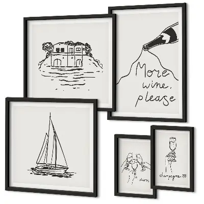 Set of 5 wall art pieces Stylish wine graphics relaxation
