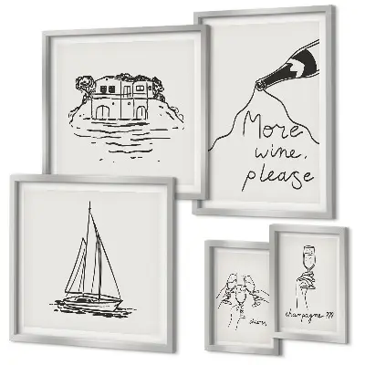 Set of 5 wall art pieces Stylish wine graphics relaxation