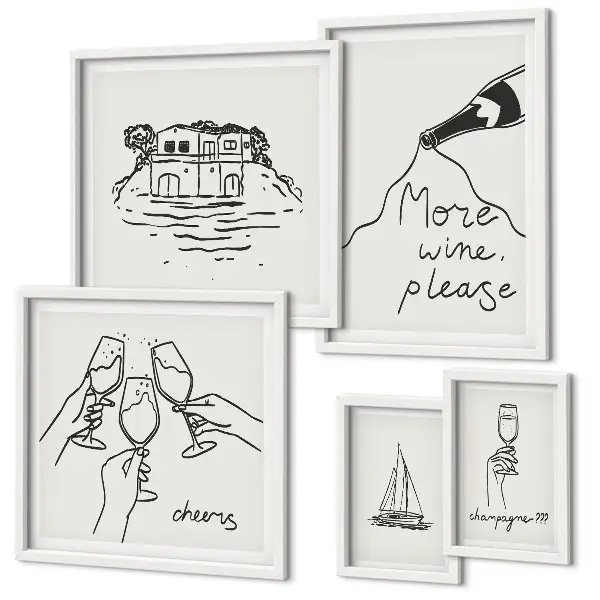 Framed photo set Stylish wine toast illustrations