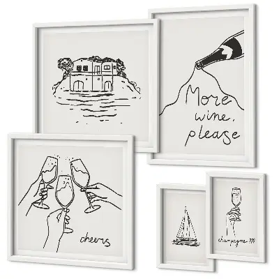 Framed photo set Stylish wine toast illustrations