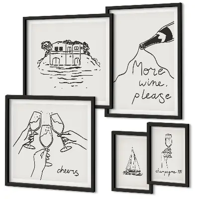 Framed photo set Stylish wine toast illustrations