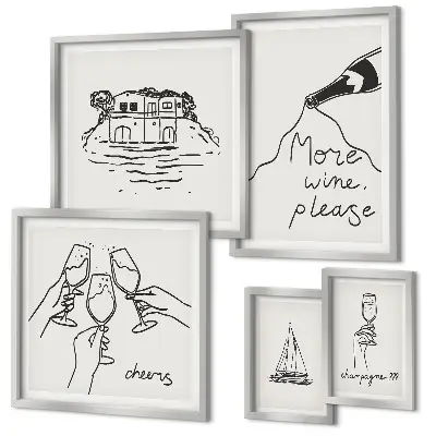 Framed photo set Stylish wine toast illustrations