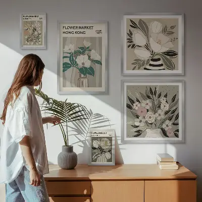 Set of 5 wall art pieces Retro vintage flower fair