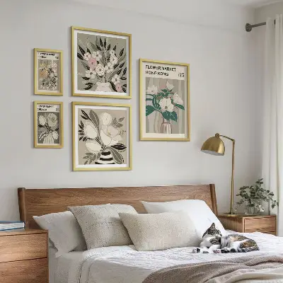 Set of 5 wall art pieces Retro vintage flower fair