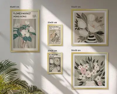 Set of 5 wall art pieces Retro vintage flower fair