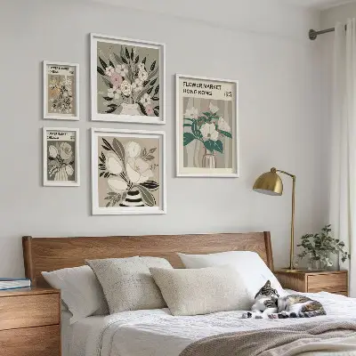 Set of 5 wall art pieces Retro vintage flower fair
