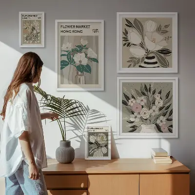 Retro vintage flower fair wall art set of 5 pieces