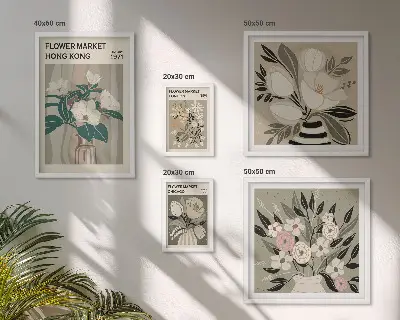 Retro vintage flower fair wall art set of 5 pieces