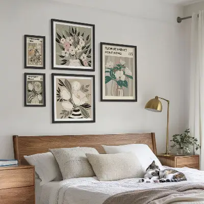 Set of 5 wall art pieces Retro vintage flower fair