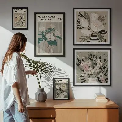 Set of 5 wall art pieces Retro vintage flower fair