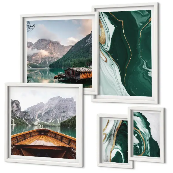 Set of 5 wall art pieces Green landscapes, water, mountains