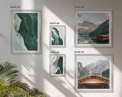 Set of 5 wall art pieces green landscapes with water and mountains