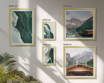 Set of 5 wall art pieces green landscapes with water and mountains