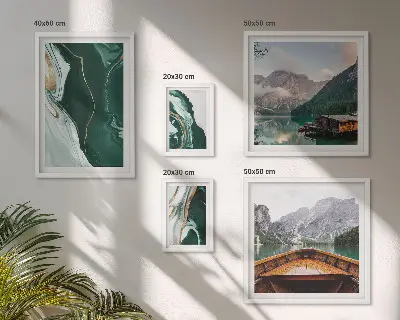 Set of 5 wall art pieces green landscapes with water and mountains