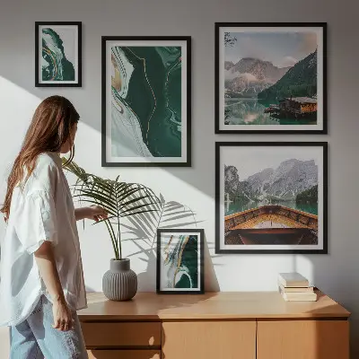 Set of 5 wall art pieces Green landscapes, water, mountains