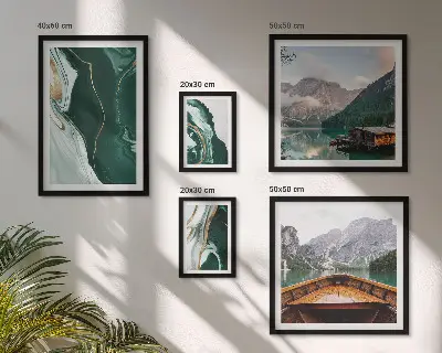 Set of 5 wall art pieces green landscapes with water and mountains