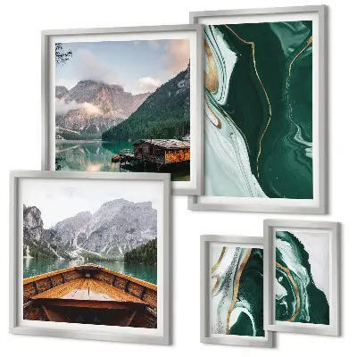 Set of 5 wall art pieces Green landscapes, water, mountains