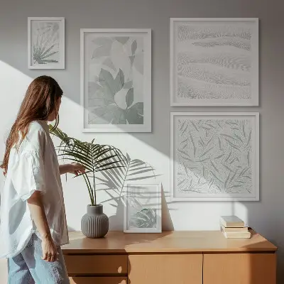 Gallery wall with plant greenery motifs