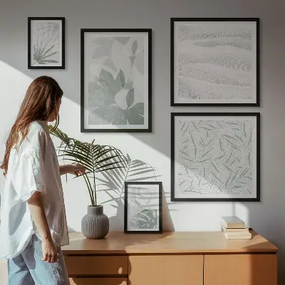 Gallery wall with plant greenery motifs