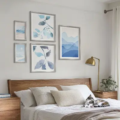 Set of 5 wall art pieces Nature blue minimalist